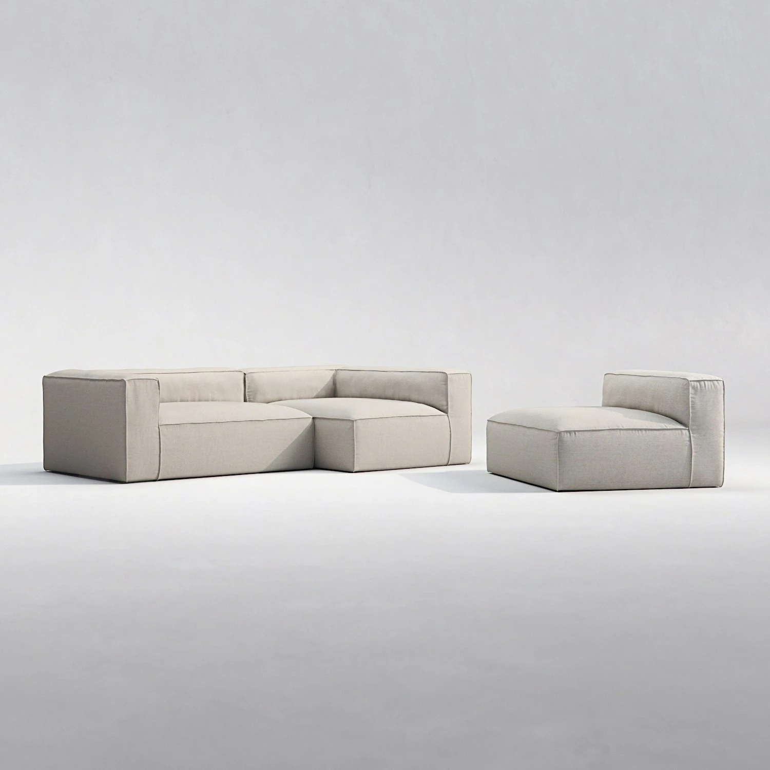 Grand 3-Sitzer-Sofa Liege Rechts Mit Sessel Im Freien Nutzbar, Linen Chalk 3 Grand 3-Sitzer-Sofa Liege Rechts Mit Sessel Im Freien Nutzbar, Linen Chalk – Bild 3