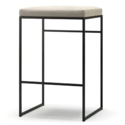 Barhocker Ohne Rückenlehne 67 Cm, Schwarz / Beige Samt