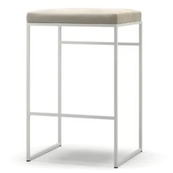Barhocker Ohne Rückenlehne 67 Cm, Weiß / Beige Samt