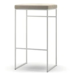 Barhocker Ohne Rückenlehne 77 Cm, Weiß / Beige Samt
