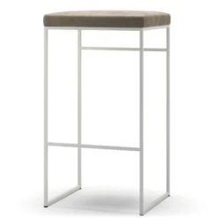 Barhocker Ohne Rückenlehne 77 Cm, Weiß / Taupe Samt