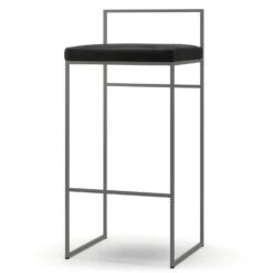 Barhocker Mit Rückenlehne 90 Cm, Grau / Schwarz Samt