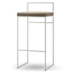 Barhocker Mit Rückenlehne 90 Cm, Weiß / Taupe Samt