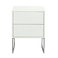 Line Nachttisch, Weiß / Chrome