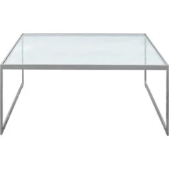 Square Kaffeetisch, 102x102 Cm, Silver Grey/Glass