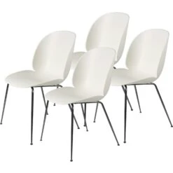 Gubi Beetle Dining Chair Unupholstered, Conic Base Black, Set Of 4, Alabaster White