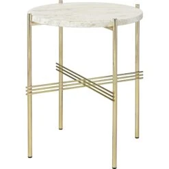Gubi TS Beistelltisch Ø40 Cm, Messing / Weiß Travertin