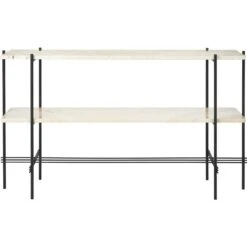 Gubi TS Console Tisch 120x30x72, 2 Racks Schwarz / Weiß Travertin