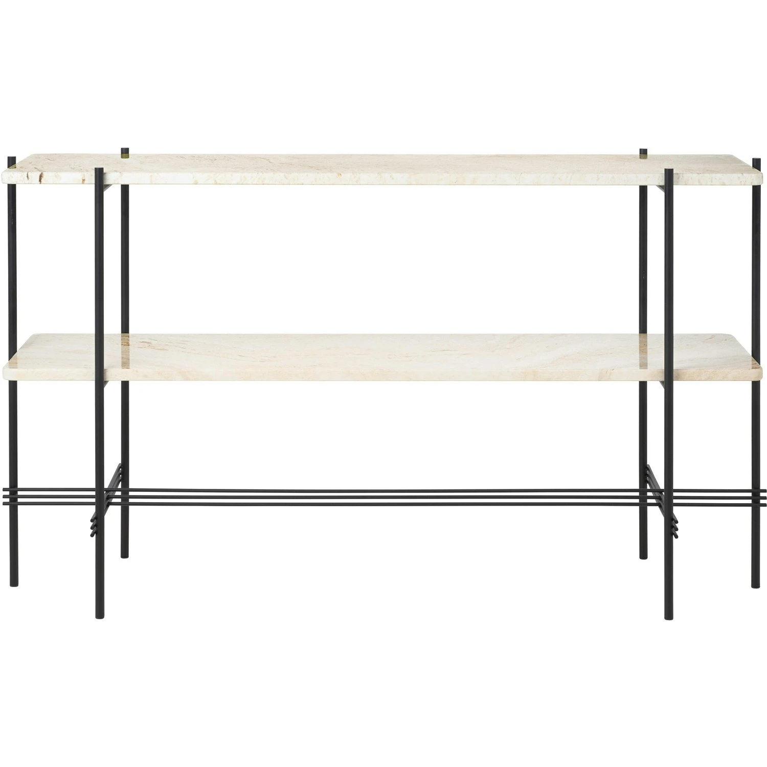 Gubi TS Console Tisch 120x30x72, 2 Racks Schwarz / Weiß Travertin 1 Gubi TS Console Tisch 120x30x72, 2 Racks Schwarz / Weiß Travertin