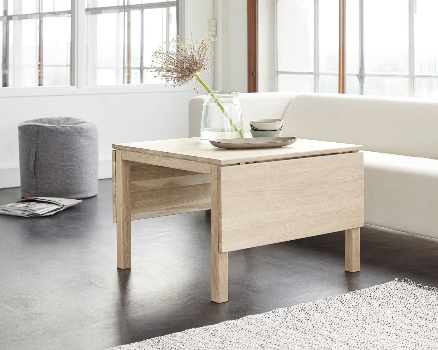 Klassik 3E Kaffeetisch Mit Klappen, 75x75 Cm, Weiß Geölt Eiche 4 Klassik 3E Kaffeetisch Mit Klappen, 75x75 Cm, Weiß Geölt Eiche – Bild 4