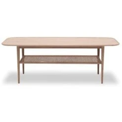 Athene Kaffeetisch 60x150 Cm, Weiß Geölt Eiche / Rattan